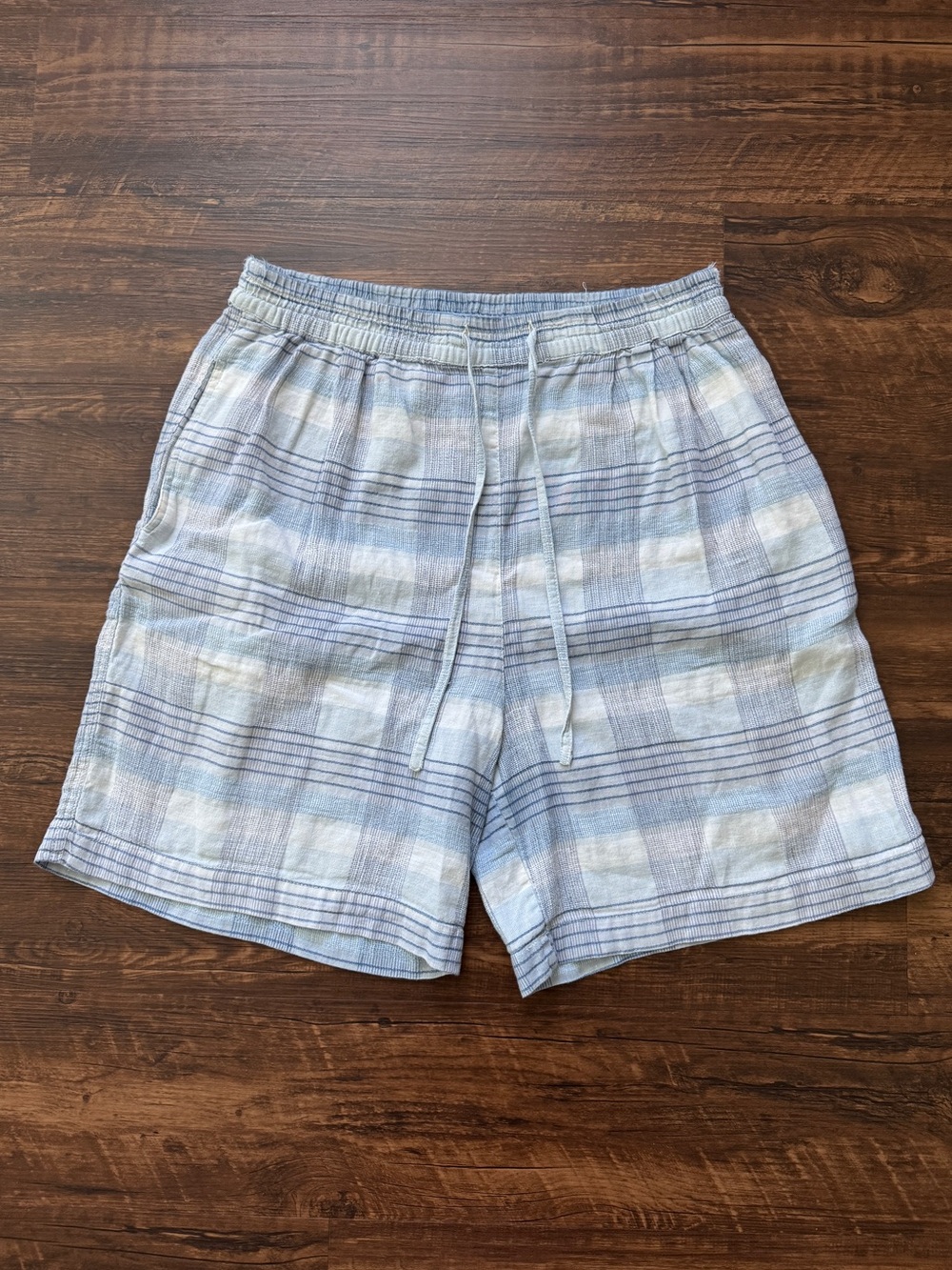 Allsport Linen & Cotton Blend Men’s Plaid Blue & White Summer Shorts